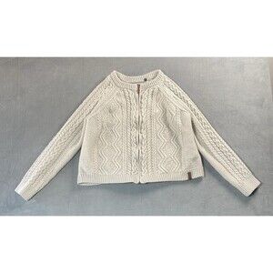 Superdry Sartorial Cable Knit Fisherman Zip Cardigan Womens M Cream Cropped